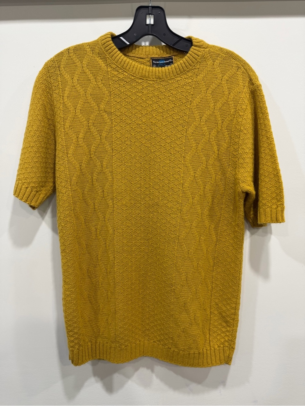 Vintage Towncraft Mustard Short-Sleeve Cable Knit Sweater